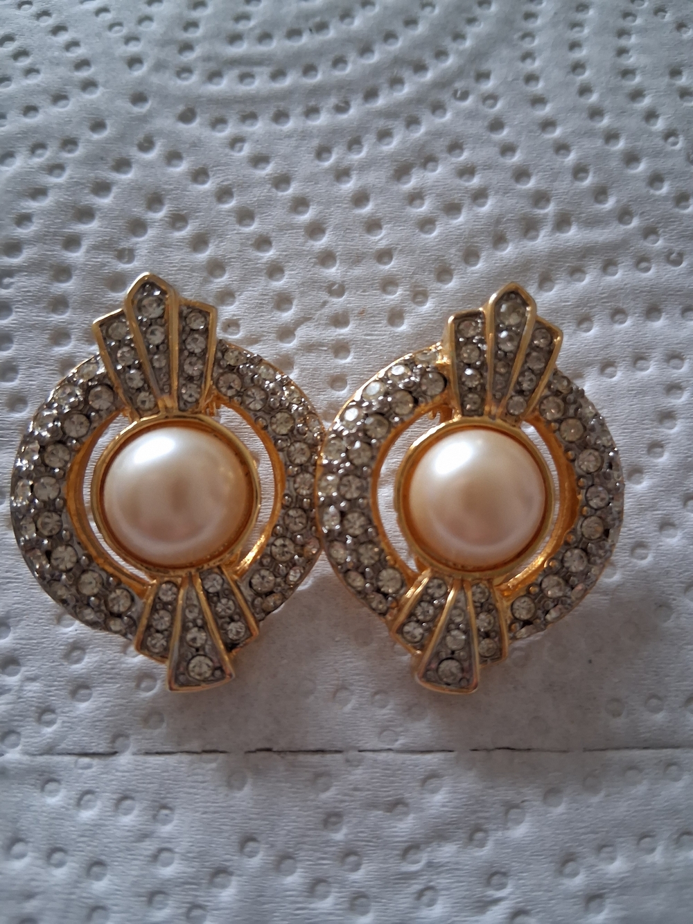 Gold-Tone Pearl and Crystal Circle Stud Earrings